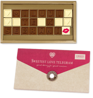 čokoládový telegram, přání na Valentýna, romantický vskaz na Valenentýna, dárek pro muže na Valentýna, anonymní dárek na Valentýna, dárek pro ženu na Valentýna, čokoláda na Valentýna