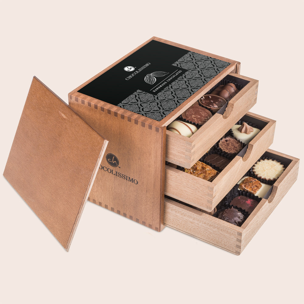 Pralinky ChocoGrande v dřevěné krabičce