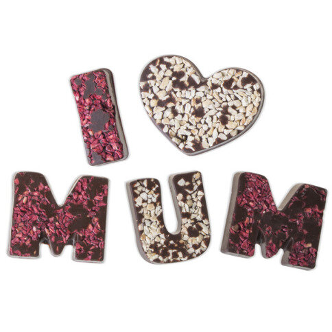 Nápis z hořké čokolády: I Love Mum