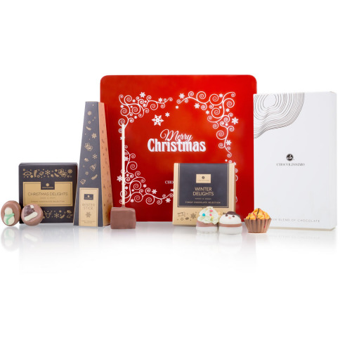 dárkový kovový box s vánoční čokoládou