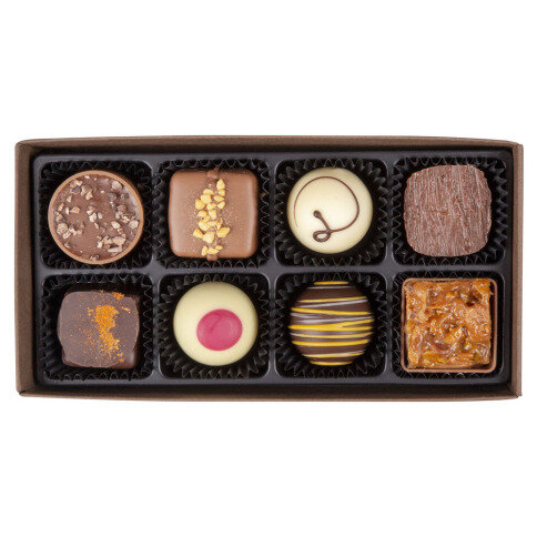 Belgické pralinky, čokoládové pralinky, dárkové balení pralinek, pralinková kolekce, firmenní dárky s personalizací, firemní čokoládky s logem
