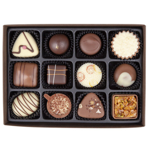 Belgické pralinky, čokoládové pralinky, dárkové balení pralinek, pralinková kolekce, firmenní dárky s personalizací, firemní čokoládky s logem