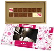 čokoláda s fotografií, čokoládový vskaz, čokládová zpráva, dárek pro miláčka, fotočokoláda pro miláčka, fotodárek na Valentýna